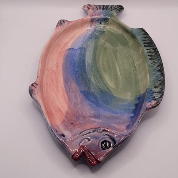 Studio Art Pottery Fish Shaped Dish Rainbow Glaze - Picture 4 of 15